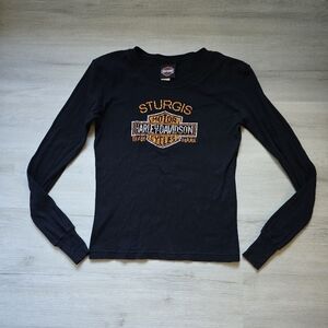 Womens Harley Davidson Black Sturgis Bling Long Sleeve Shirt Size Small